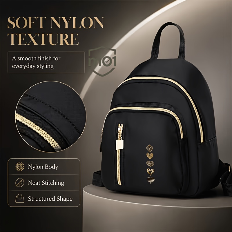 TEMU Bolso de único para mujer, de con decoración de corona, diseño de bolsillo multi-cierre, correa ajustable, material de nailon , mochila casual