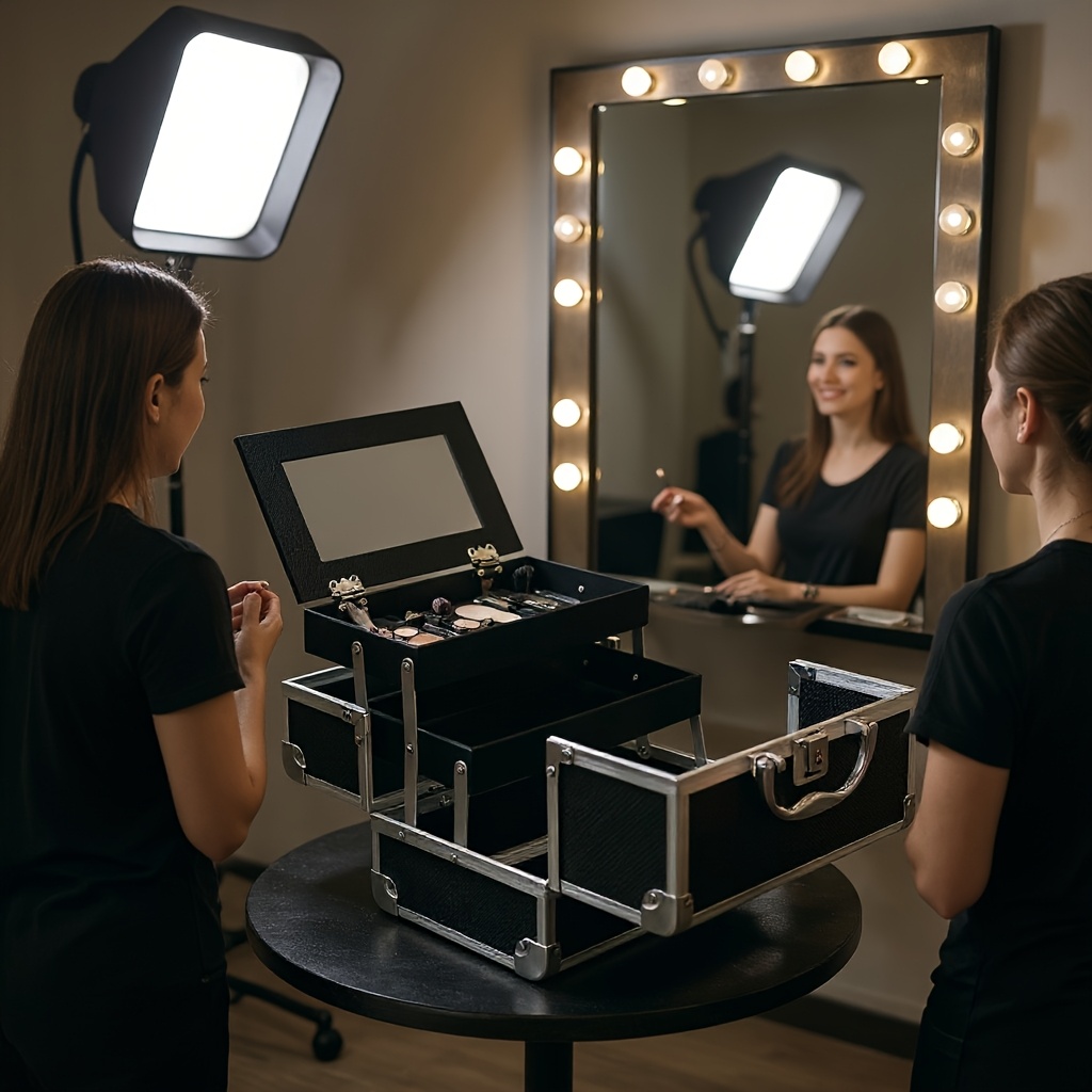 2025 new diamond pattern high end aluminum alloy makeup case large capacity with   adjustable metal storage organizer for professional makeup artists travel makeup organizer for vanity   durable construction