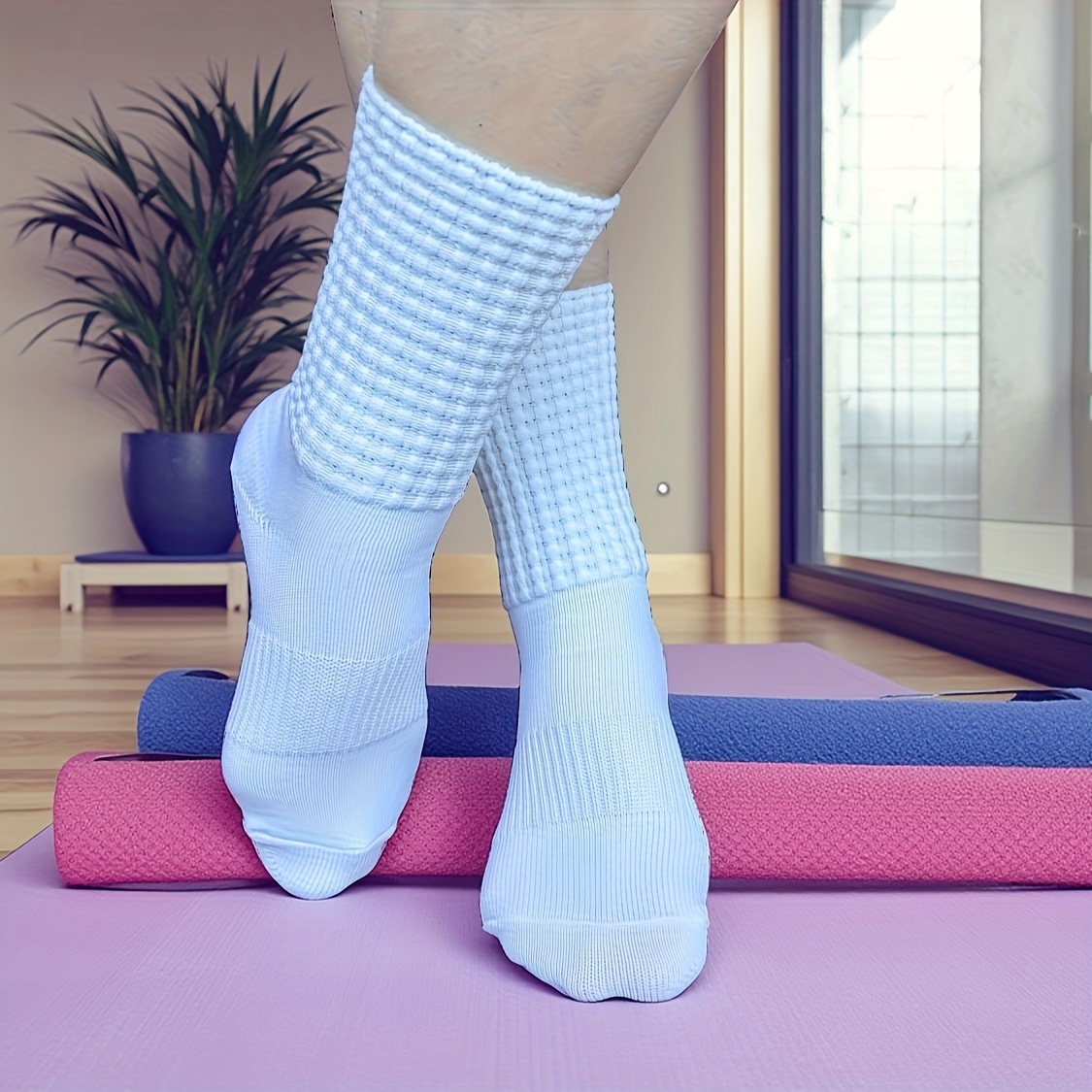 TEMU A Pair Of Soft And Breathable Ribbed Socks For Women Suitable For Spring, Summer, And Autumn Irish Dance, Without Rhinestones, Made Of White