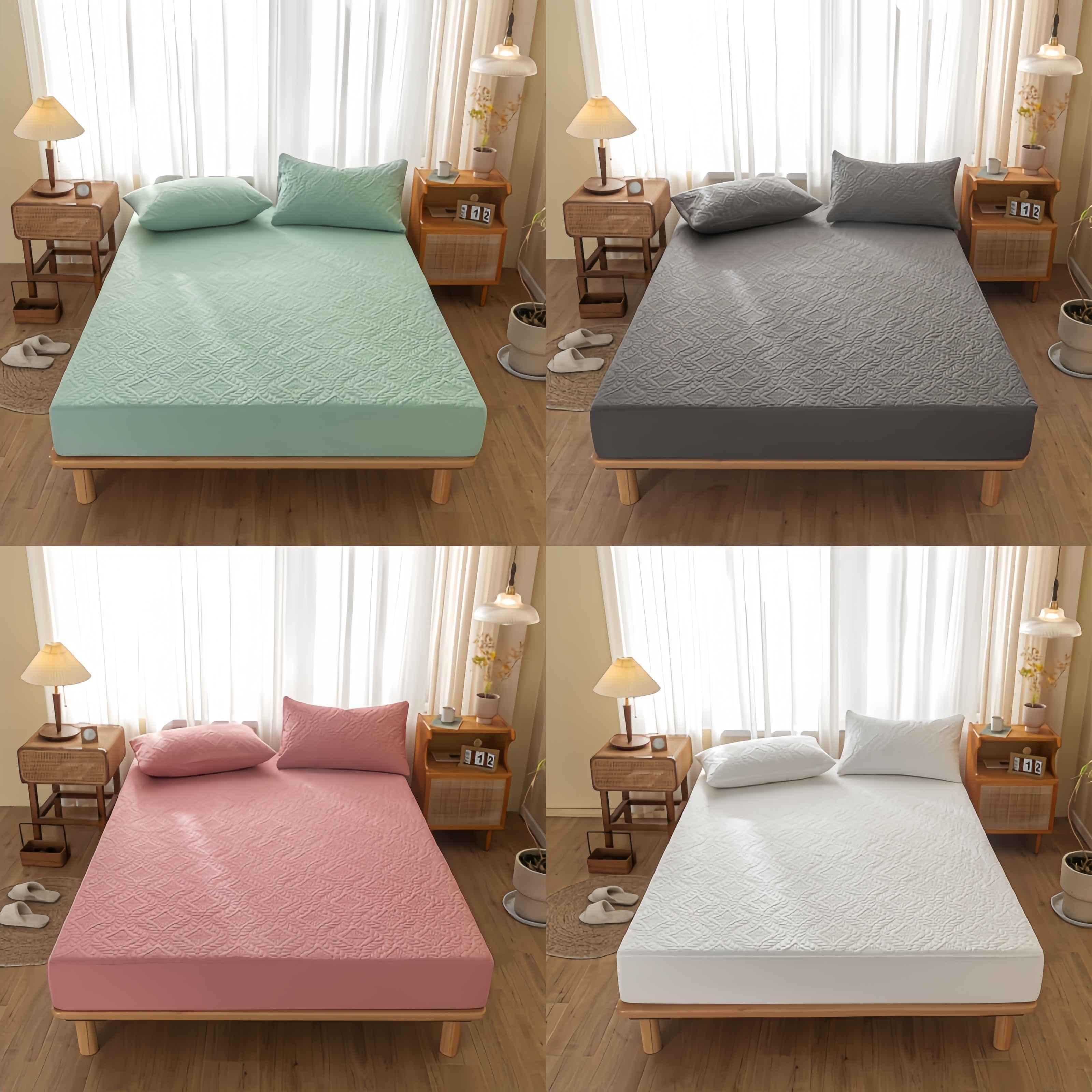 

3pcs Solid Color Fitted Sheet Set (fitted Sheet 1pcs + Pillowcase 2pcs, Without Core), Waterproof Embowel Design With Cotton Clip 360° Package Height 12inch/30cm Fitted Sheet Pillowcase