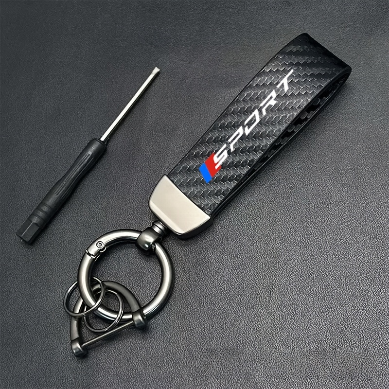 E-shop 1 Stück Robuster Schlüsselanhänger | Rot Blau im Sportstil, PU-Leder, Carbonfaser-Optik, Metallring, Langlebiges Legierungsmaterial,