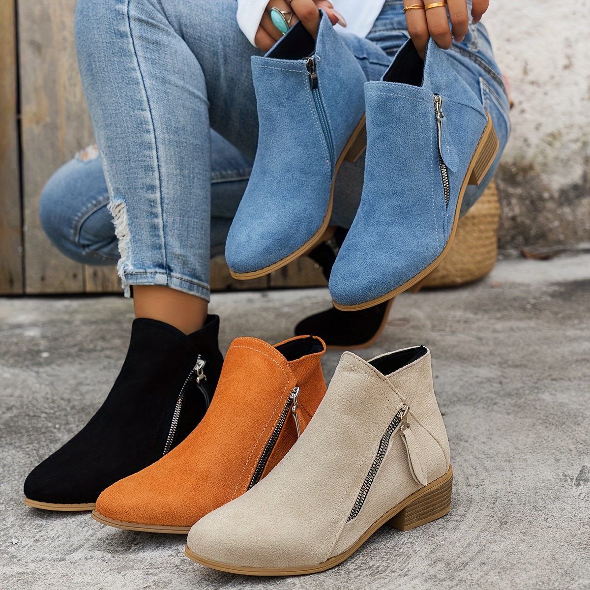 

Bottines à fermeture éclair pour femmes - Semelle en TPR, doublure en tissu et talon - Décontractées, tendance et polyvalentes - Disponibles en plusieurs couleurs