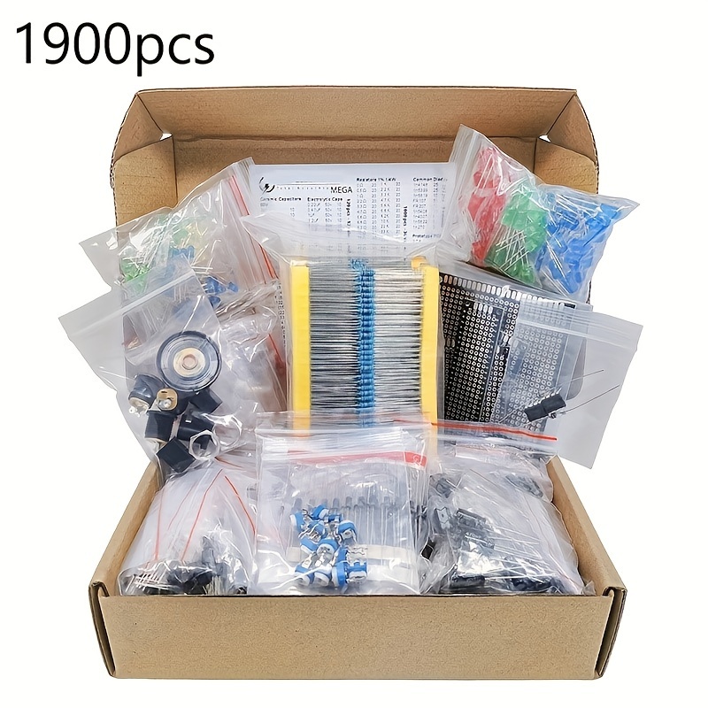 

1900pcs Electronics Kit - Assorted Capacitors, Resistors, Leds, Transistors, , , - For , Projects & Use