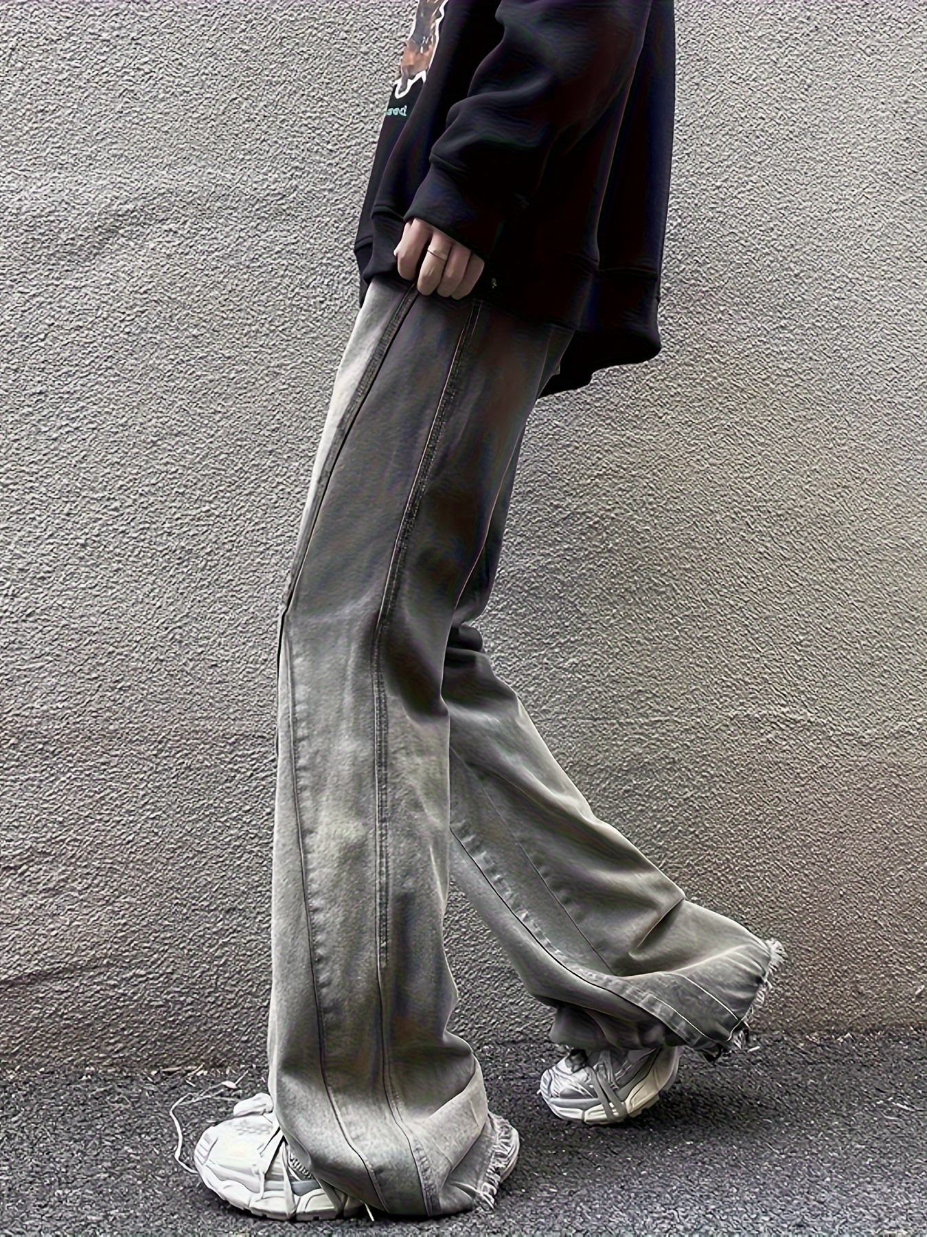Men's Stylish Vintage Style Solid Flare Denim Trousers - Temu