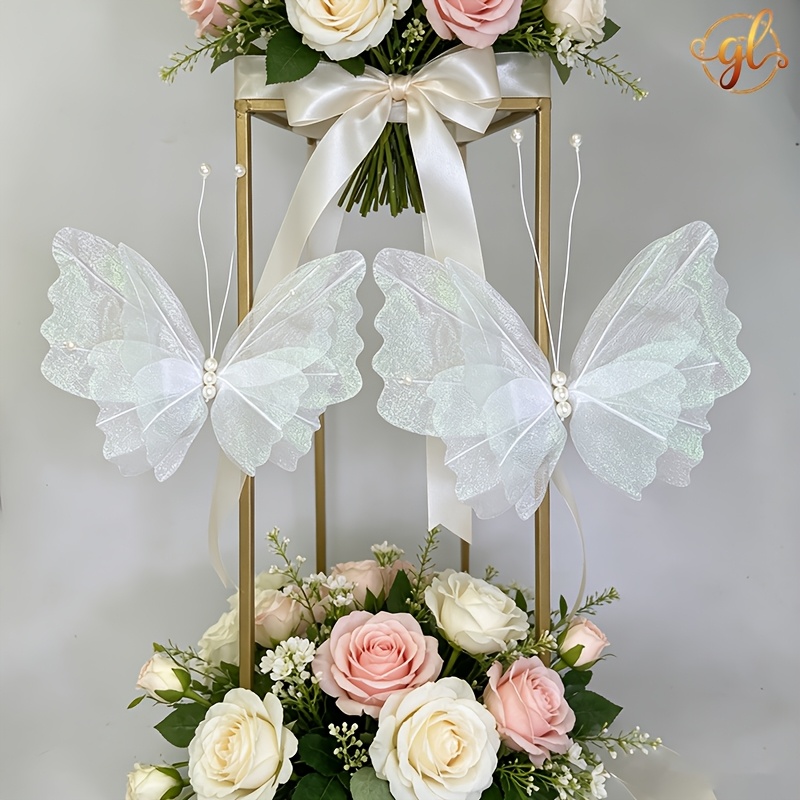 TEMU 2-pcs Party Photo Booth Props, Glitter Yarn Realistic Butterflies, Party Photo Decorations, Christmas Tree Ornaments, Suitable For Weddings,