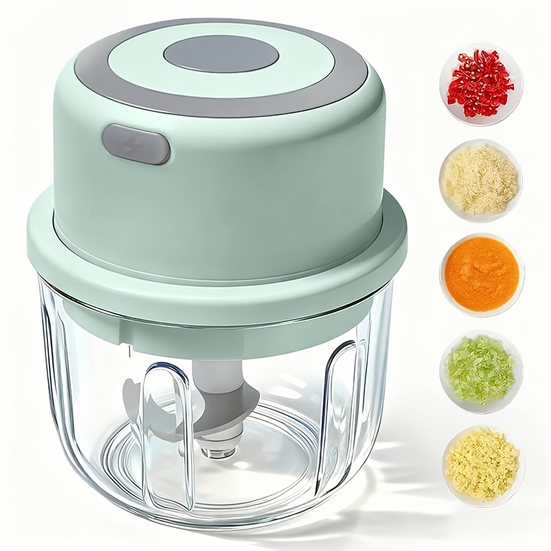 E-shop Elektrische Küchenmaschine, Elektrischer Knoblauchzerkleinerer mit Edelstahlklingen, 450ML Großraumdesign, USB Wiederaufladbar, 1200RPM, für