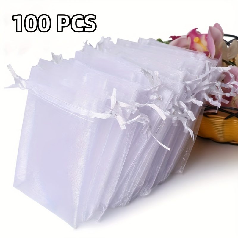 E-shop 100 Stück Elegante Hochzeitsgeschenktüten - Transparente Organza-Beutel mit Rüschenkanten, für Hochzeitsdeko, Brautpartys, Geburtstage,