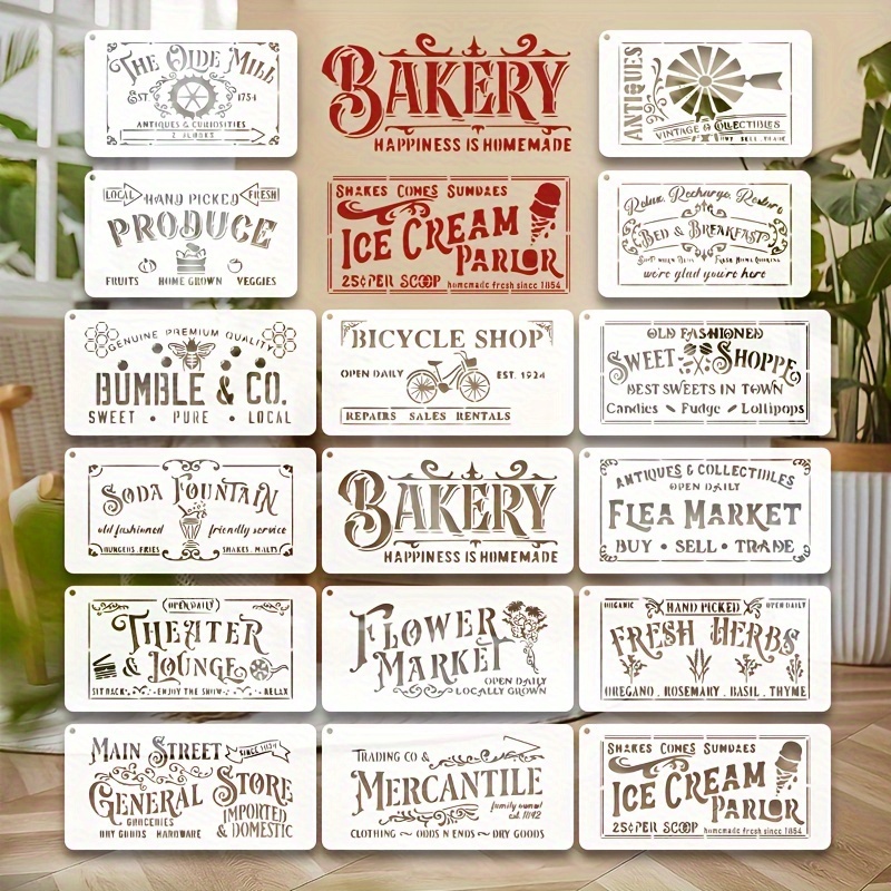 

16-pack Farmhouse Sign Templates, Paint Stencils, Vintage Floral Farmhouse Art, Reusable Wood Burning , Plastic Cut-out Painting Stencils For Wall Art And Canvas Crafts