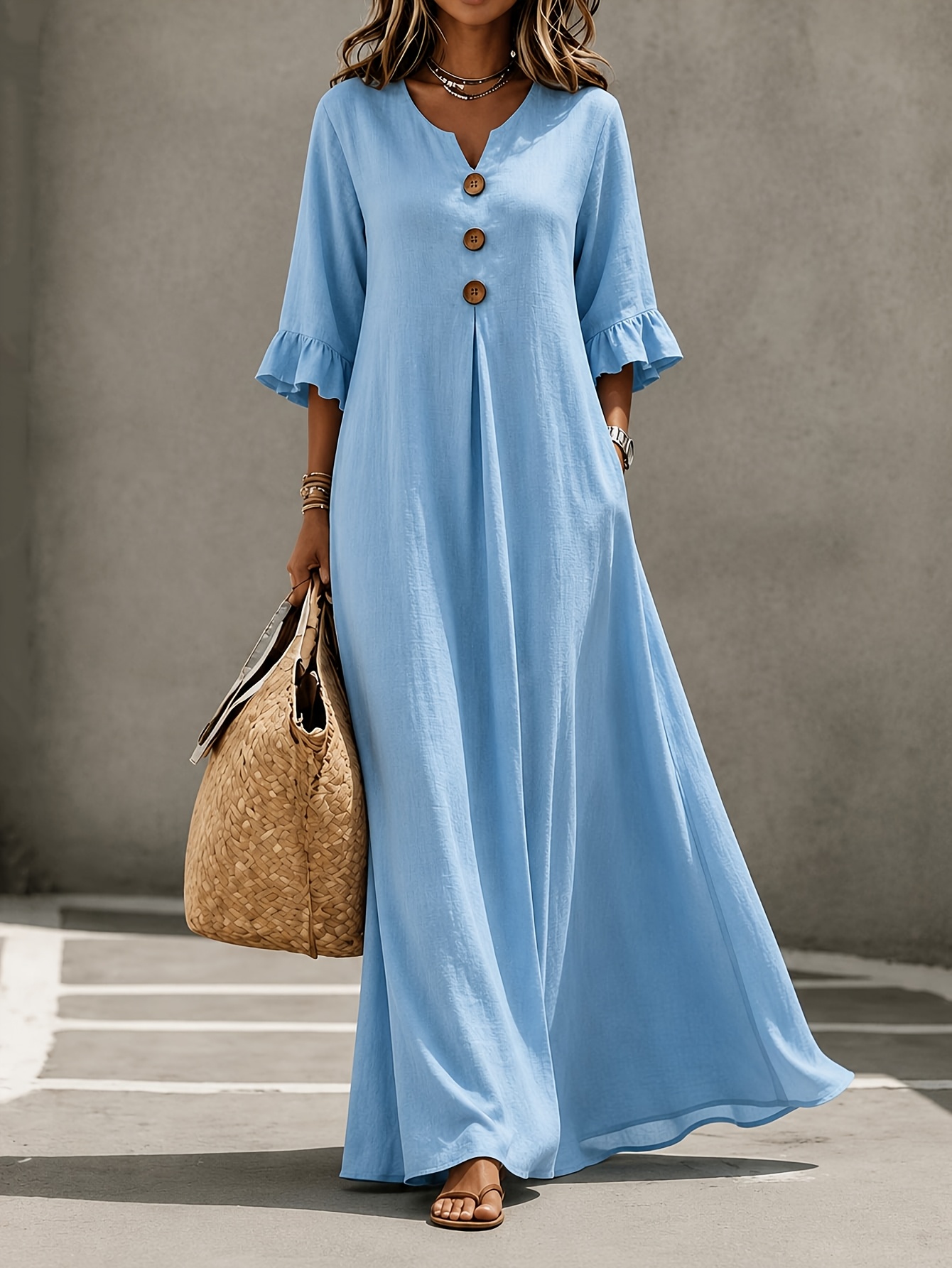 royal blue maxi dress casual plus size sold on Temu United States Primavera 4517 Size 12 Soft glam fashion making it the perfect SIZE:4XL