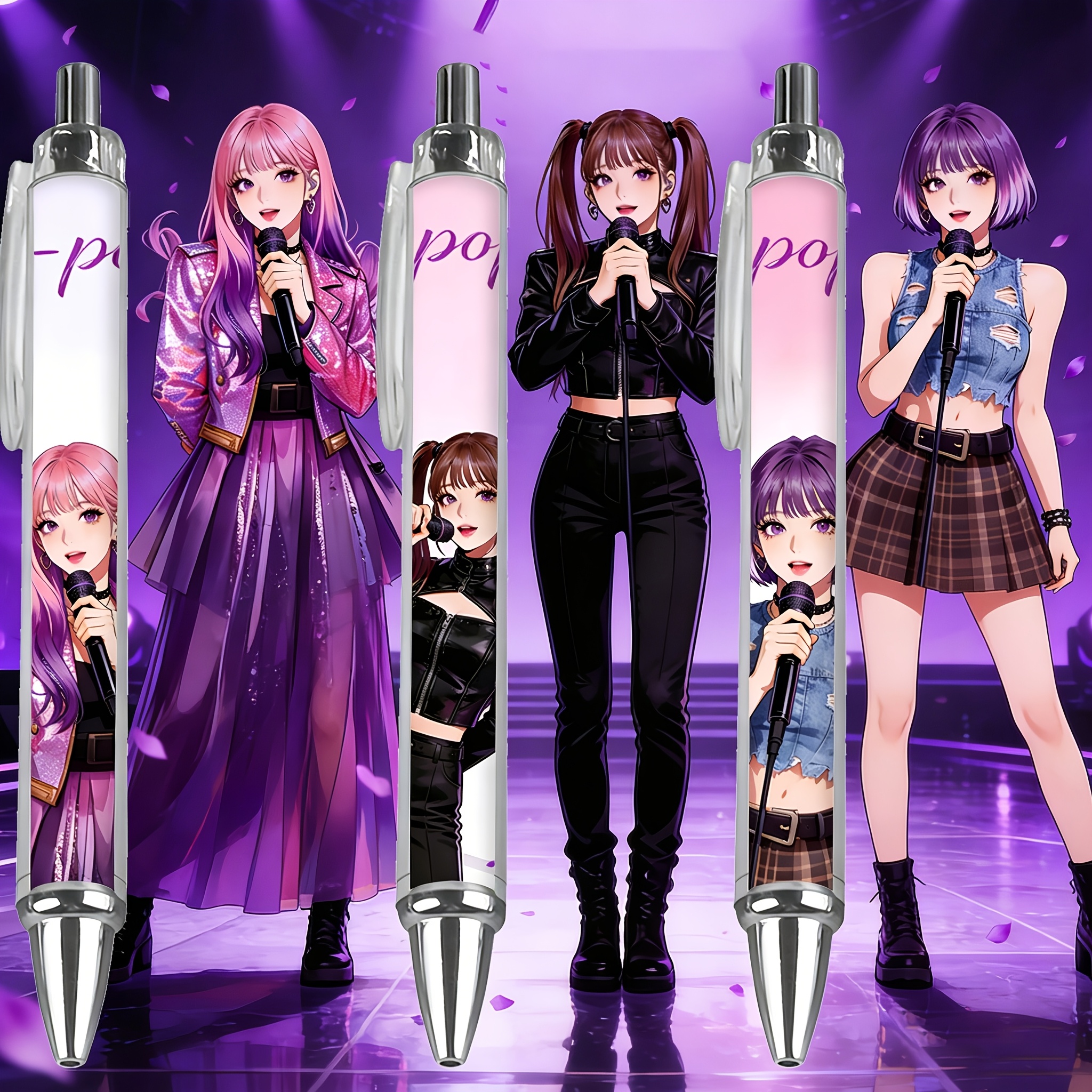 Stylish Ballpoint Pens: With Girl-, Black Ink. Smooth, Quick-drying. Ideal For Trendy Youth, Pop- Fans. Adds To Stationery
