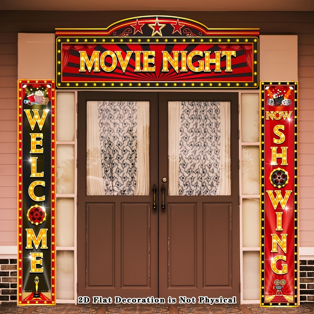 imagen del artículo 2d   - 2d   - un banner de   2d   que mide 43.3x70.8 pulgadas, diseñado con un tema de noche de películas,   para decorar  . es ideal para fotografía de estudio, fotomatones, decoración de mesas