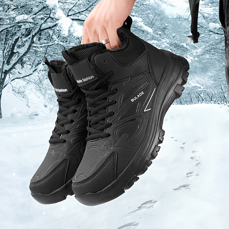 TEMU Men's Heavy-duty Winter Snow Boots - Ankle-high , Md Sole & Synthetic -like Upper - Warm Round Toe Boots For Ice, Snow, And Outdoor Activities