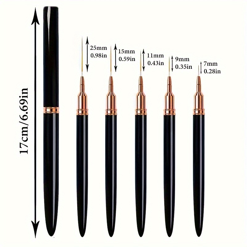 

Aihh 5pcs Professional Nail Art Liner Brushes Set, Gel Painting & Design Pens, Non-split High-quality Synthetic Bristles, Comfort Grip, Odorless, Free For Detailed Patterns