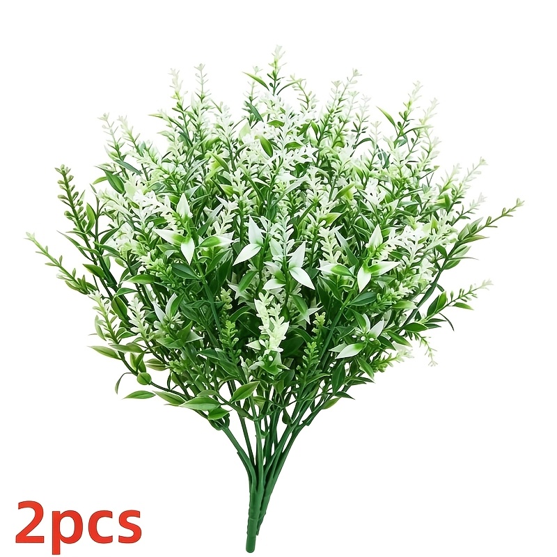 Image of Spring 2 Bundles Artificial Lavender Flowers Outdoor Uv Resistant Fake Flowers No Fade Faux Plastic Plants Garden Porch Window Box Decorating