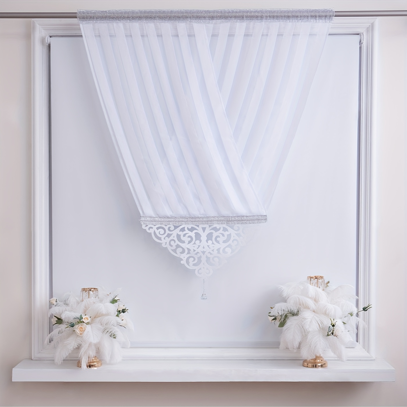 1pc Window Accessory > Curtains, Sheer Curtains > Short Curtain Semi-transparent Striped Decorative Curtain Panel