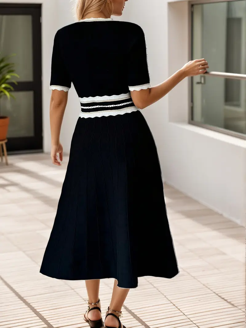 sweater-bodice short-sleeve dress Short-Sleeve Mock-Neck Sweater Mini Dress