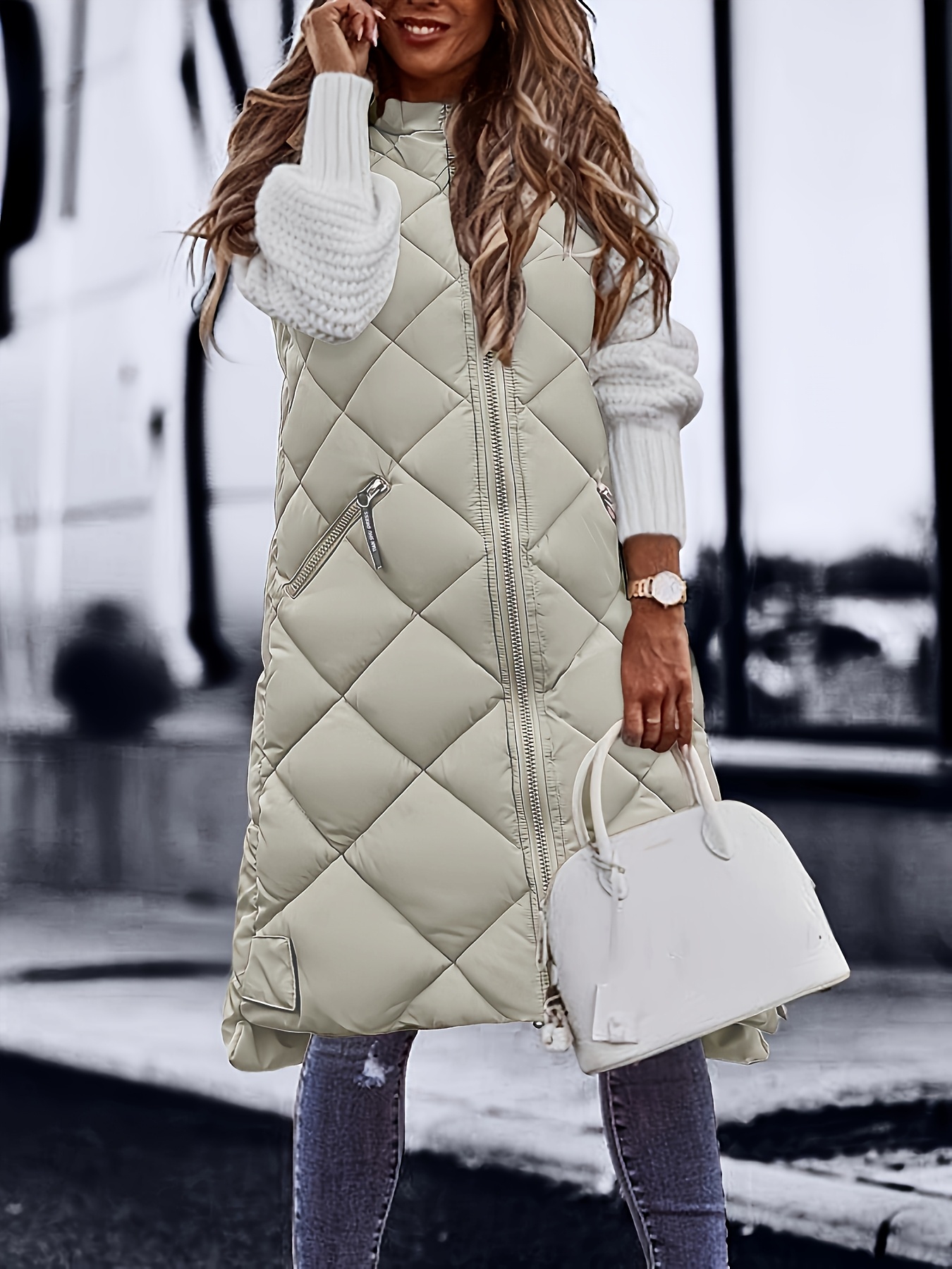 veste matelassée décontractée à capuche femme long gilet Temu France