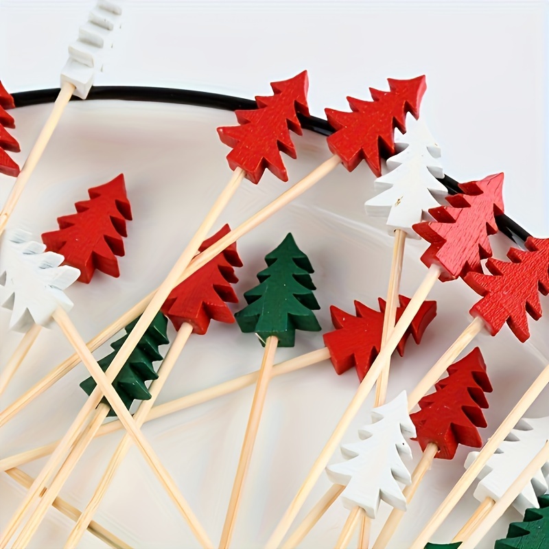 50 Pack Bamboo Christmas Tree Cocktail Picks with Leaf for Appetizers
