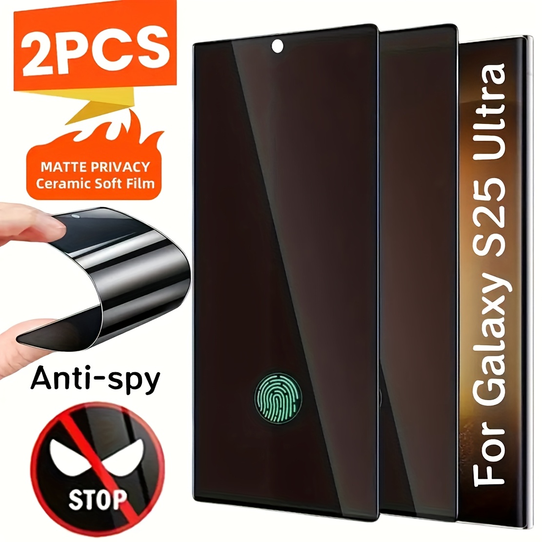 E-shop 2 Stück Privatsphäre Keramikfolie für Samsung S25 Ultra/S25 Edge/S25 FE/S25 Plus/S25/S24 Ultra/ S24 FE/S24 Plus/S24/S23 FE/ S23+/ S23/S22+/ S22/