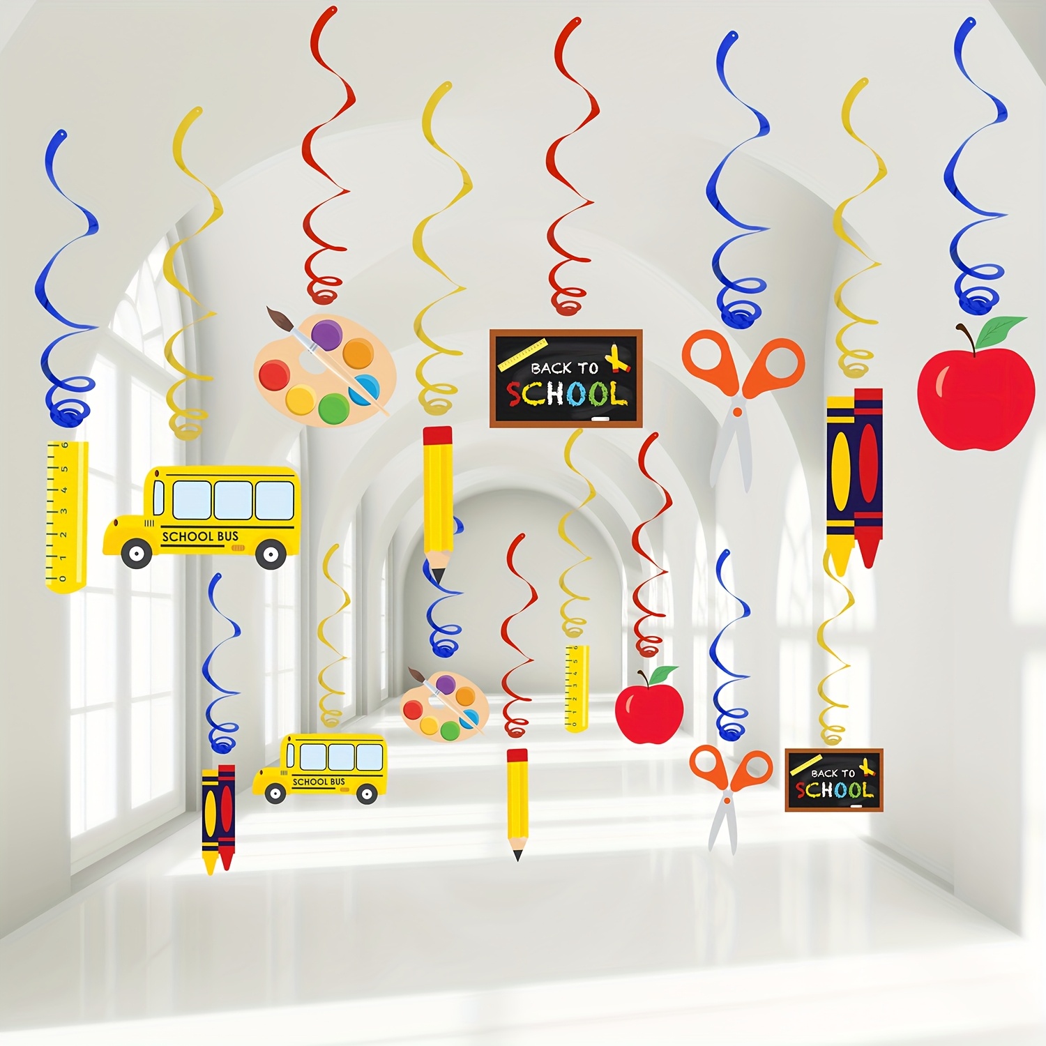 Image of 16 Back-to-school Decorations - Party Supplies For Day Of School, Ceiling Streamers With And Pencils For Classroom Birthday Parties, Halloween Decorations & Christmas Decorations