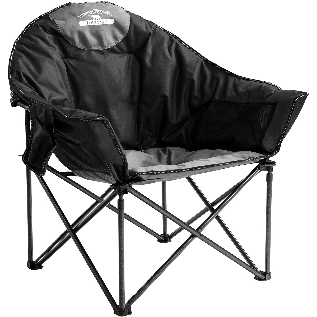 Tisetrail Oversized Heavy Duty Camping Chair 500lbs Capacity, Padded Folding Saucer Chair With Cup Holder & Carry Bag, Outdoor Sofa Chair For Lawn, Sports & Patio