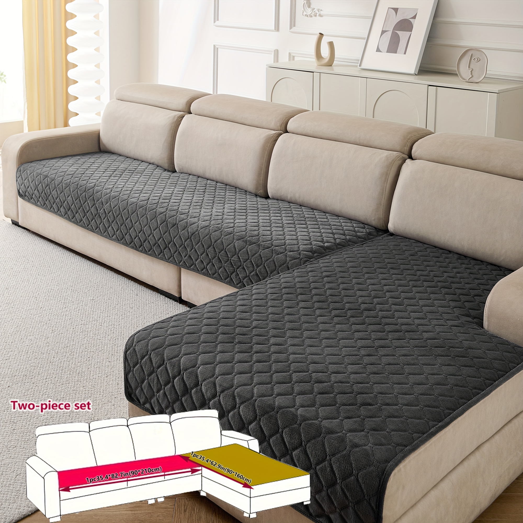 TEMU [fangyun Weave]set Of 2 And Comfortable Plush Sofa Covers, Slip-resistant And Durable, Quilted Design, Machine Washable, Suitable For L-shaped