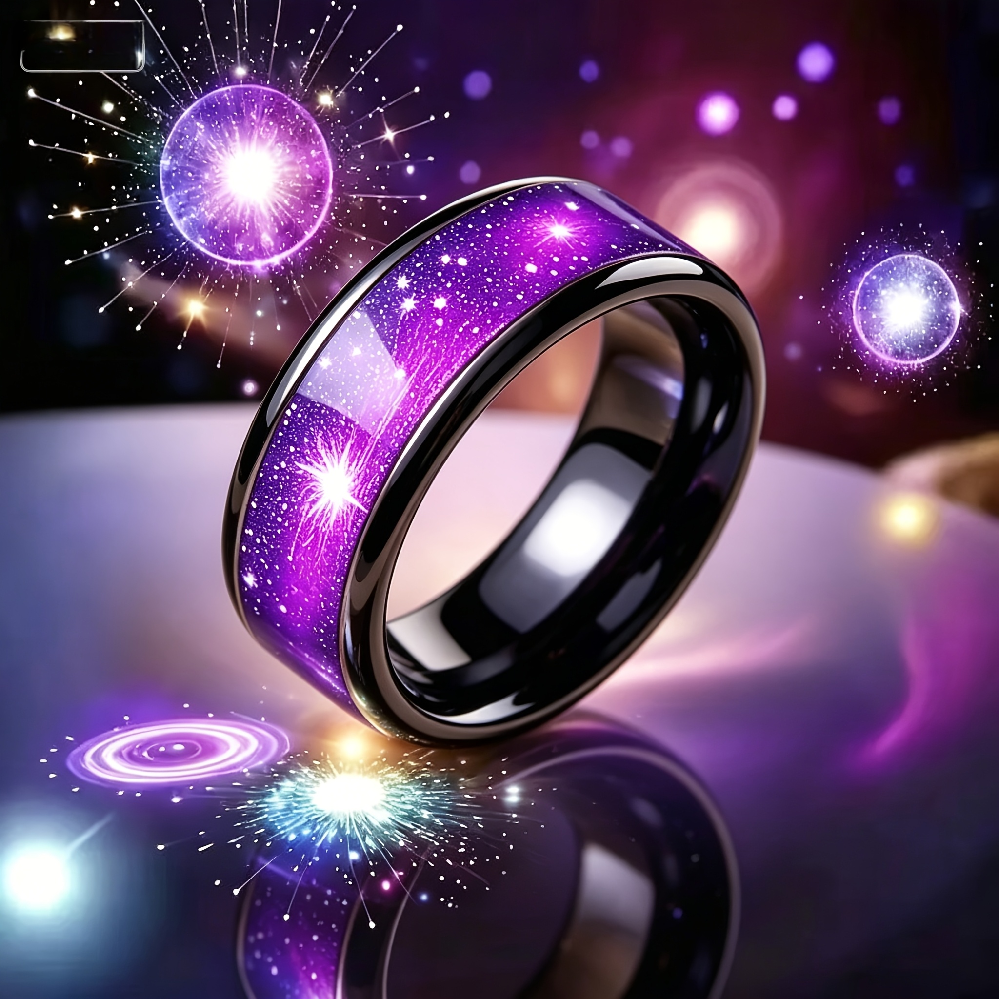 Starry Sky Meteorite Glitter Ring with Deep Purple-Blue Gradient