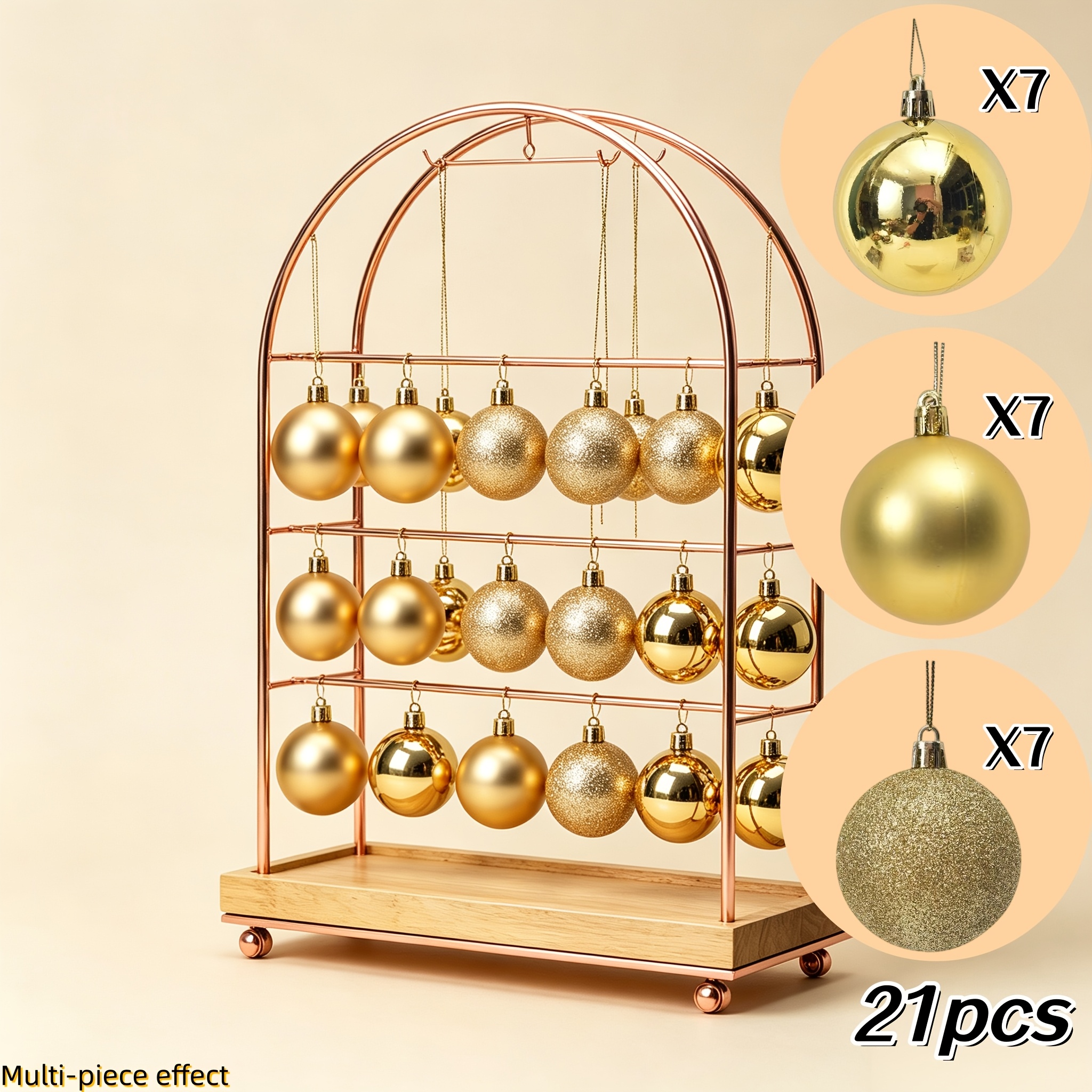 TEMU Juego de 21 piezas de adornos navideños dorados artificiales en 3 tamaños, perfectos para decoración del hogar y adornos de árbol de Navidad -