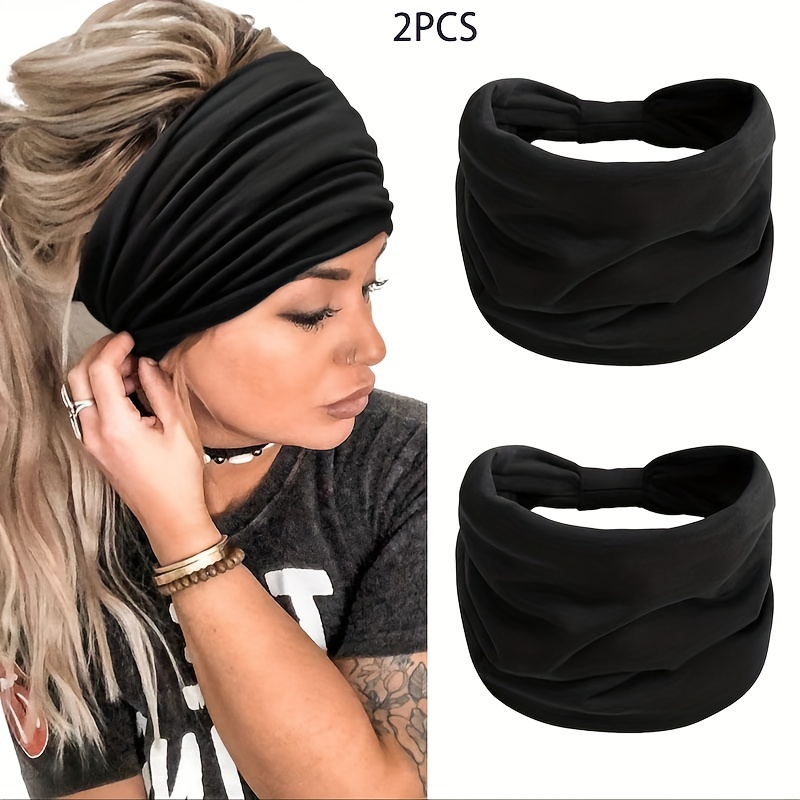 TEMU Set Of 2 Trendy Women's Non-slip Braided Wide Headbands, Featuring A . Soft And Comfy Solid Color Headbands Are Perfect For Yoga, Workouts,