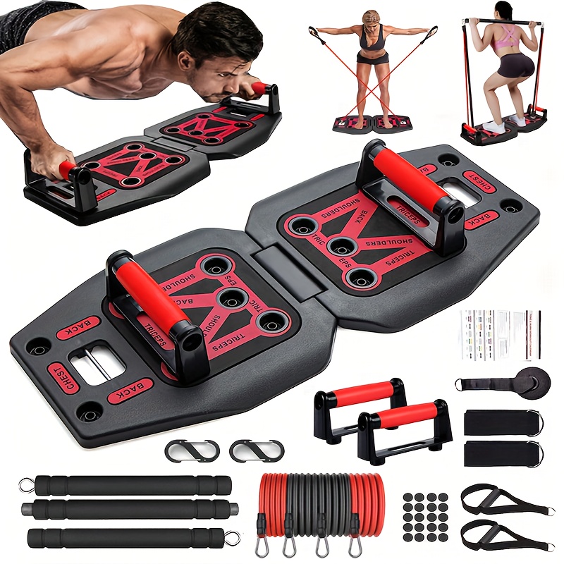 

Home Gym Exercise Equipment - Portable Workout Fitness Accessories 9 In1 Push Up Board Set, With Pilates Bar Strength Training Abs Shoulders Back Butt