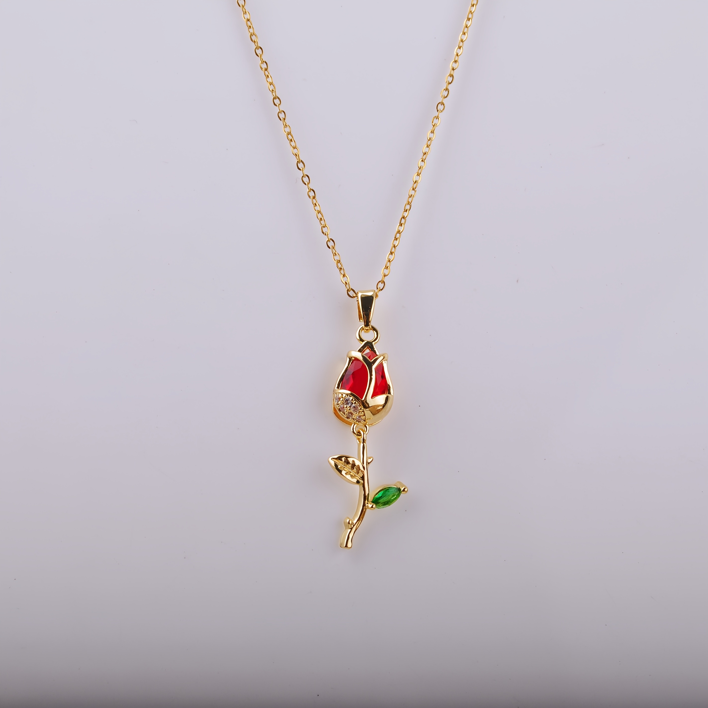 TEMU 1pc Exquisite Zirconia Encrusted Tulip Pendant Necklace, Options, Women's Individual Wear Clavicle Chain Anti-fading, Delicate And Elegant,
