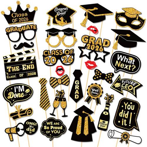 30pcs class of 2026 graduation photo booth props for graduation ceremony party reunion dinner and selfie