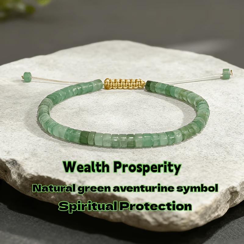 TEMU Bracelet réglable tissé à de style bohème en aventurine verte naturelle, un symbole de et de , ajoutant d'élégance naturelle à une tenue