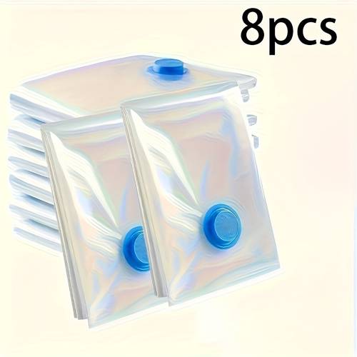 8pcs Vacuum Storage Bags - Space-Saving, Airtight Compression, Dustproof &, Ideal for Clothes and Bedding, Dorms, Closets, and Moving, Durable Plastic with Snap Closure, Rectangular Shape, No Electricity Needed, Clothes Organizer Storage, Quilt Storage Vacuum Organizer, Vacuum Self-Sealing Bags Clothing Storage Organizer, Vacuum Packing Wraps, Durable Weights for Vacuum Sealer Bags & Self-Sealing Organizer Suites