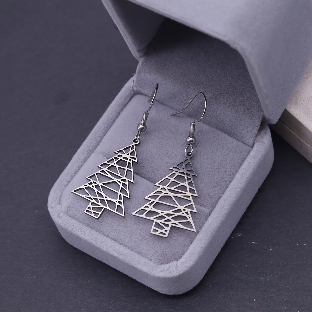 Image of Women & Girls' 316l Stainless Steel Christmas Tree Dangle Earrings - Long Drop Vertical Pine Tree Pendants, Color Holiday Party Jewelry Gift, Wear For Daily & Special Occasions