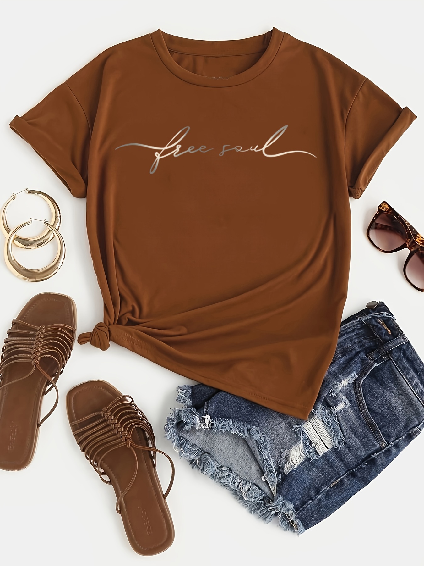 Letter Print T-shirt, Casual Short Sleeve Crew Neck Top For Spring & Summer, Women's Clothing