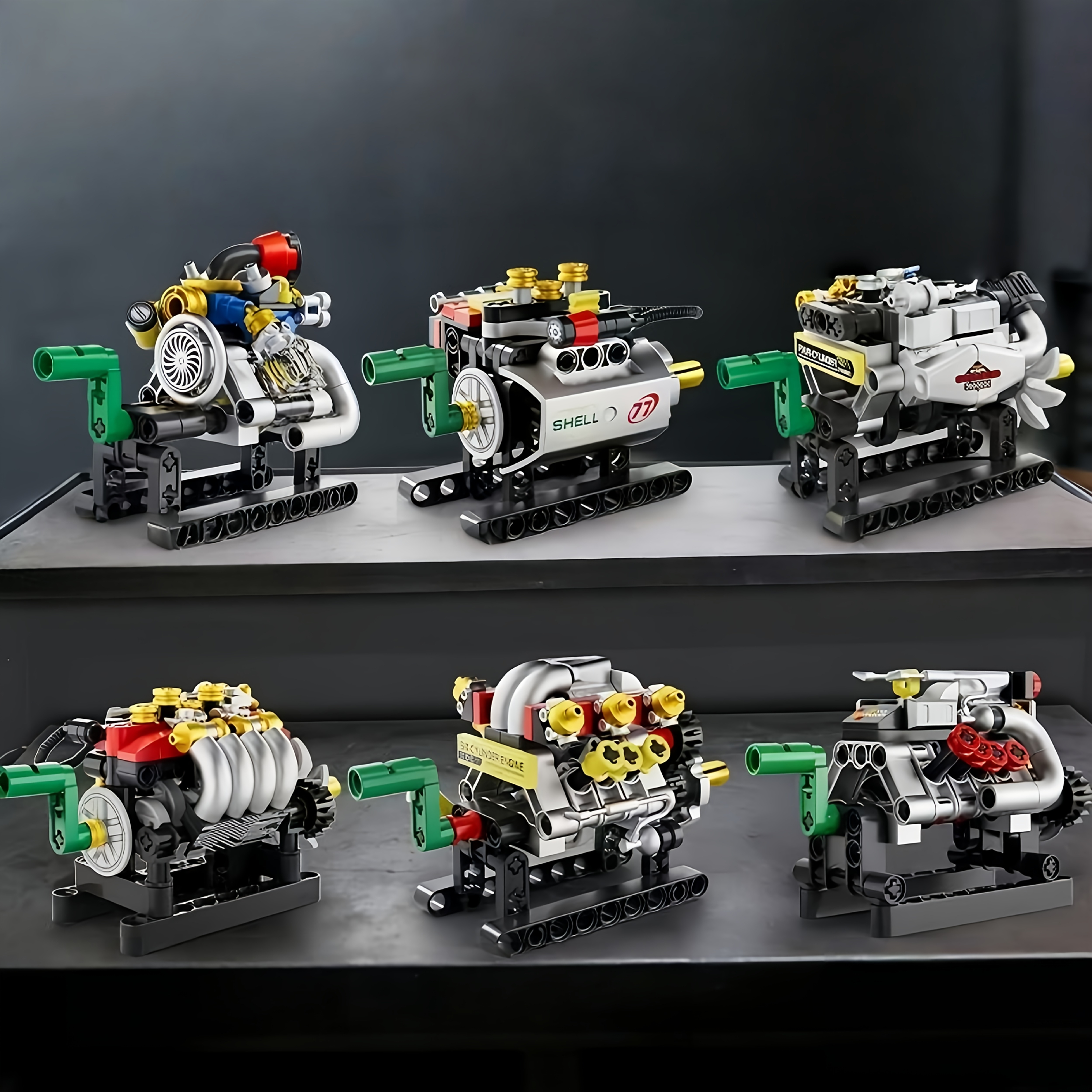 TEMU 6pcs Four-cylinder And -cylinder Engine Building Block Set, Model Kit, Engine Desktop Ornament, Abs Material, Collectible Gift, Small-particle