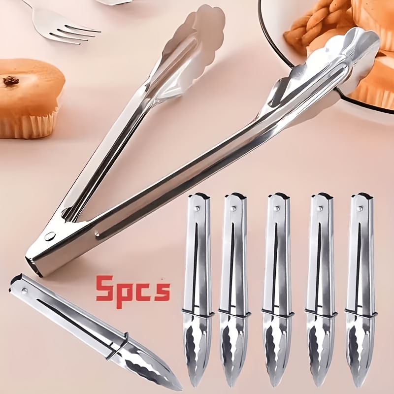 TEMU 5 pezzi di pinze per alimenti in acciaio inossidabile, pinze da cucina in metallo in acciaio inossidabile, mini pinze da buffet, pinze per