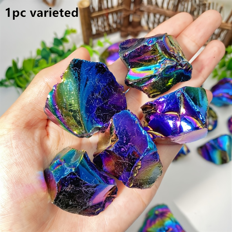 Image of 1pc/200g Sparkling Colorful Aura Obsidian Stone - Perfect Gift For Women And Girlfriends, Unique Desktop Decoration, For Crystal Craft Collectors, Festival Gift.