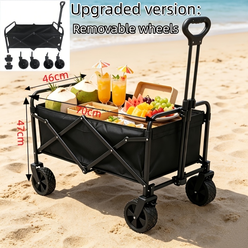 Image of Heavy Duty Folding Cart For Camping, Shopping, And Gardening - Black , Non- Electric, Magnesium Rod/ Fire Starter Not Included