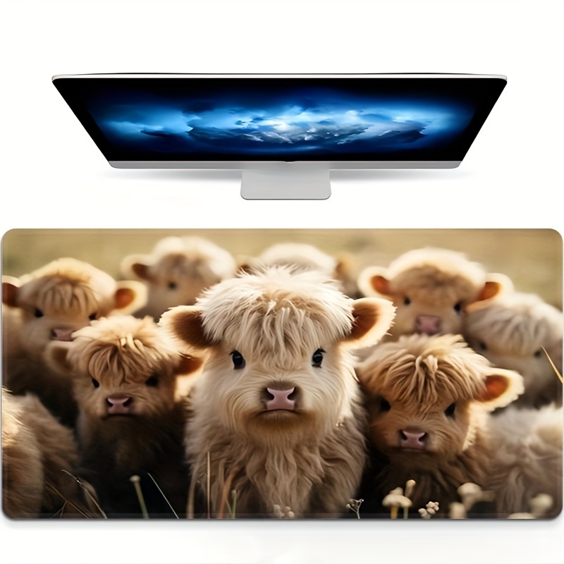 

Cute Highland Cow Large Gaming Mouse Pad - Water-resistant Rubber Desk Mat With Non-slip Base For Work, Gaming, Office, And Home - Oblong Shape, Durable With Vivid Animal Design