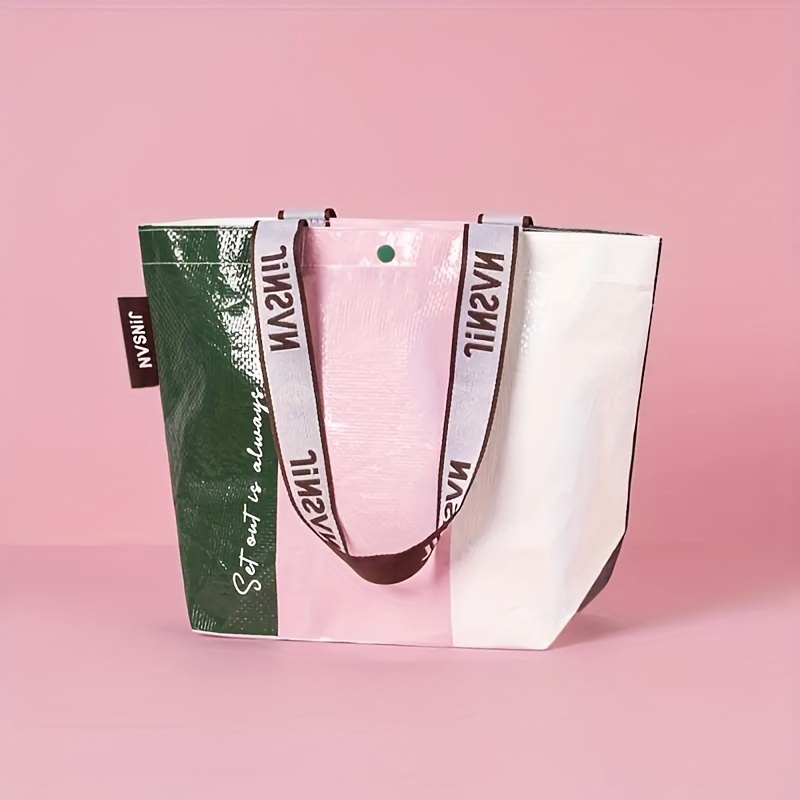 Image of -fashion Lightweight Shopping Bag, Thickened Pp Material Supermarket Packaging Bag, Suitable For Shopping, Travel, And Household Storage - 1pc With Snap Button