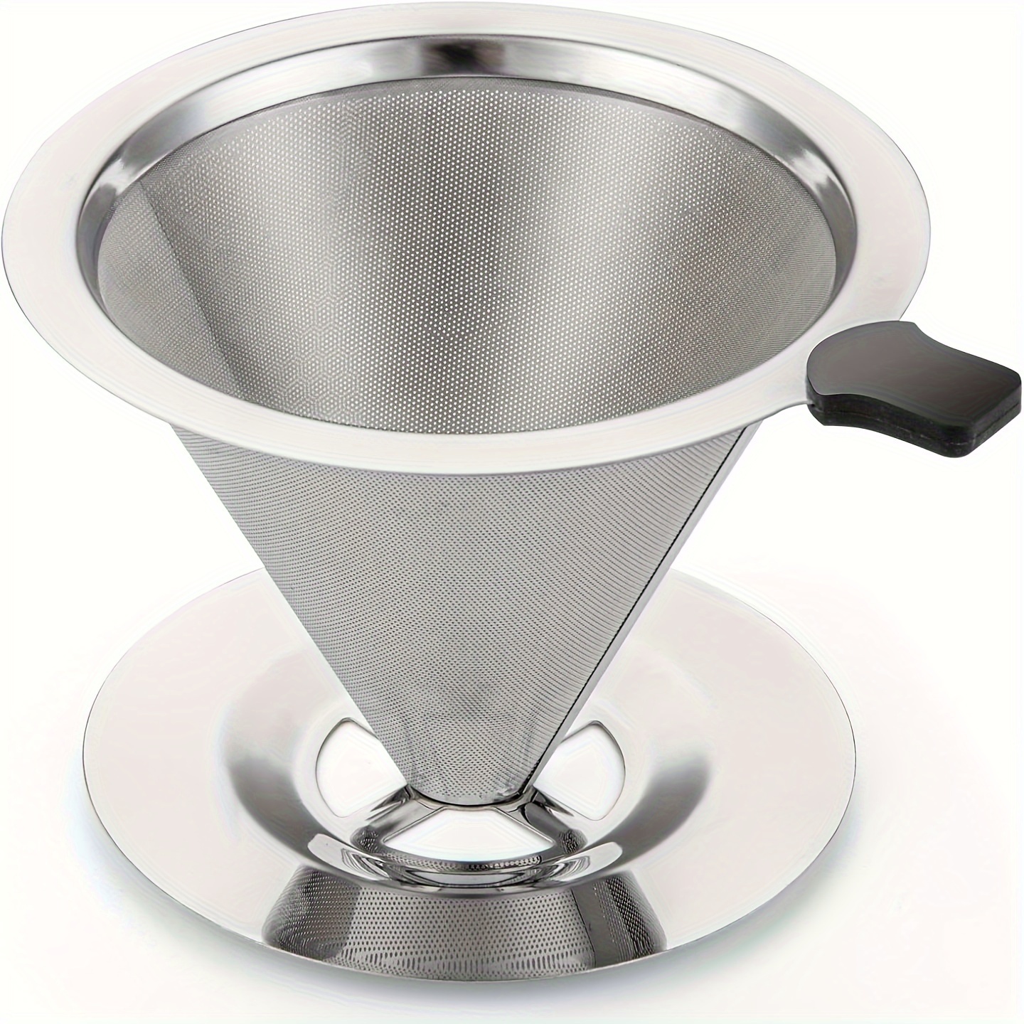 

Coffee Dripper Stainless Steel V60 Coffee Filter Metal Cone Filter Coffee Filter Single Cup Coffee Maker 1-2 Cup With Non-removable Base