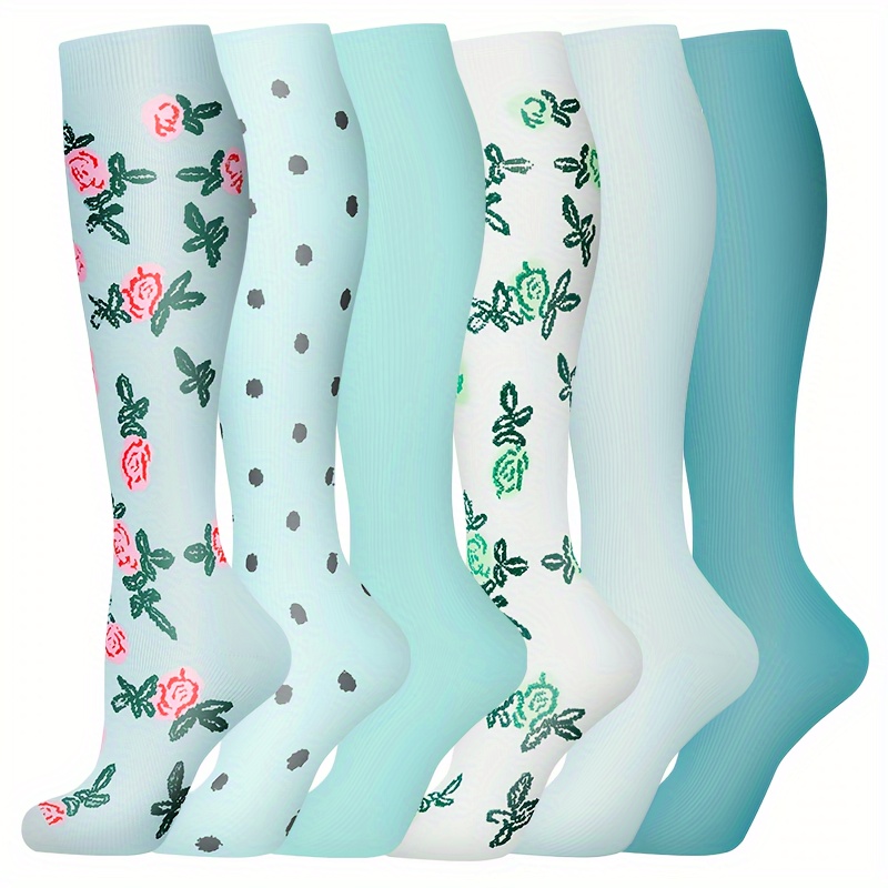 

6 Pair Combination Set Flower Leg Socks Sports Running Marathon Pressure Socks Leg Socks