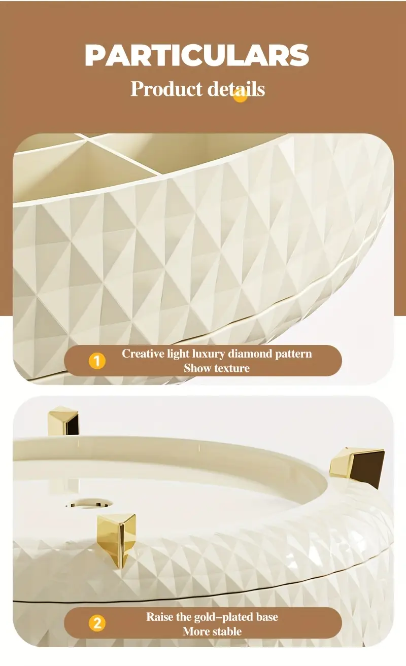 1pc high end rotating makeup organizer 11 2 diamond pattern cosmetic storage container with multiple compartments durable plastic vanity organizer for lipstick skincare brushes freestanding bathroom countertop display valentines day gift cosmetic storage organizer luxurious design polished Product details 9