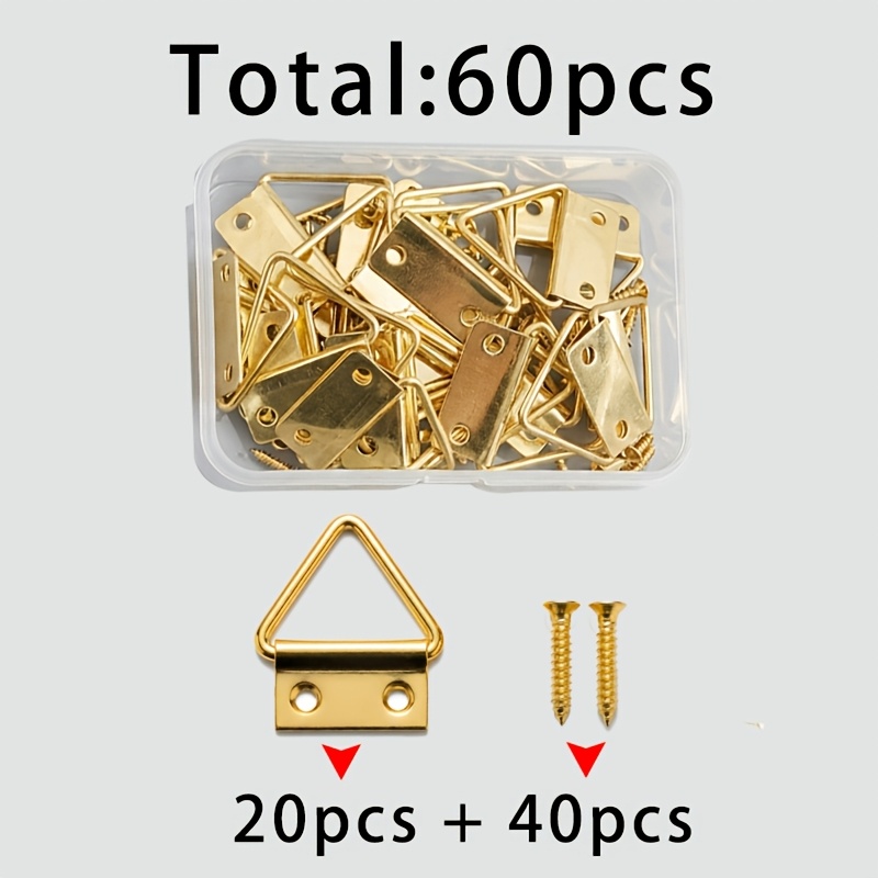 TEMU 60pcs Picture Hanging Hook Set, Including 20 Heavy-duty D-ring Picture Hooks With 40 Matching Screws, Suitable For Metal Picture Frame Wall
