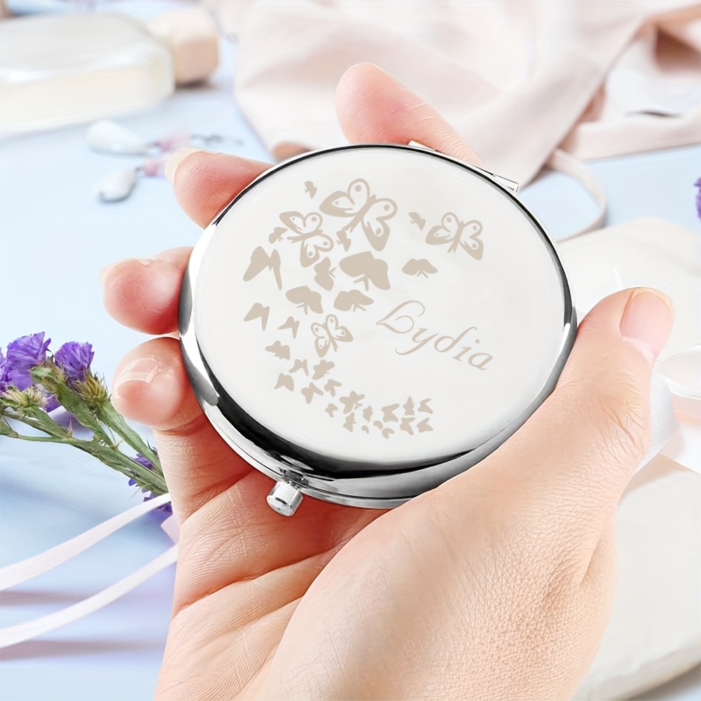 

1pc Custom Name Free- Personality Mirror Compact Pocket Makeup Folding Mirror, Sister Birthday Gift, Anniversary Gift, Wedding Gift