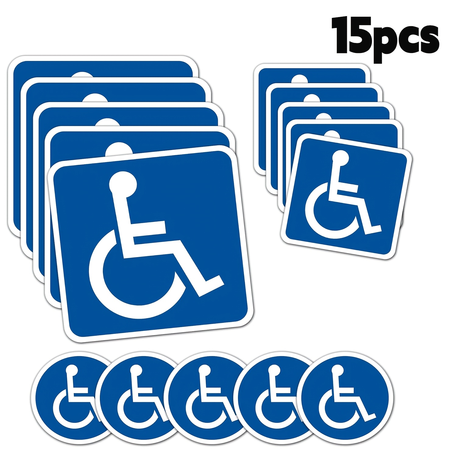 Image of 15pcs Set, Disabled Wheelchair Sign Stickers, For People With Disabilities Stickers, 3 Sizes Of And Sun-resistant Stickers, Design With High Visual Recognition. Area Sign Stickers, Suitable For