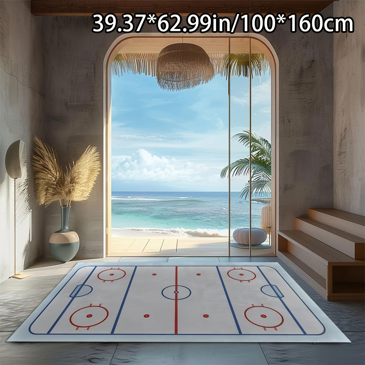 TEMU Soft Plush With Dotted Plastic Backing, A Gift Suitable For 6 Rooms. The Soft Plush Home Decor Features A Hockey Rink-themed Geometric Pattern,