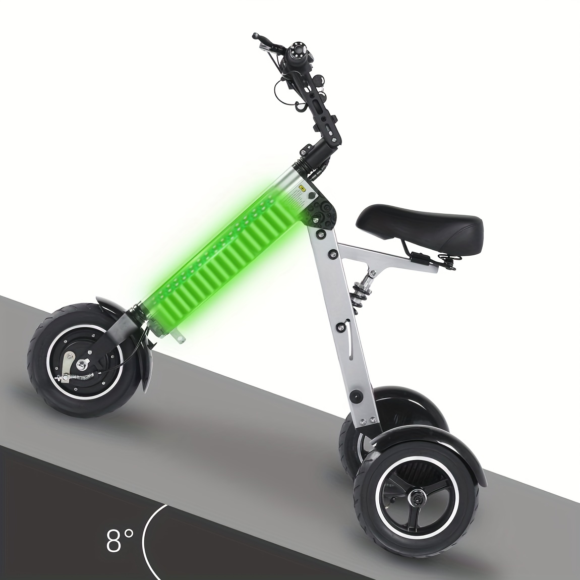   es32 electric scooter 3 wheels foldable trike with seat for adults light weight mobility with reverse function and key switch 10 inch pneumatic tires tricycle for commute and travel details 8